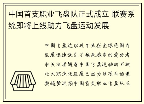 中国首支职业飞盘队正式成立 联赛系统即将上线助力飞盘运动发展 中国首支职业飞盘队正式成立 联赛系统即将上线助力飞盘运动发展