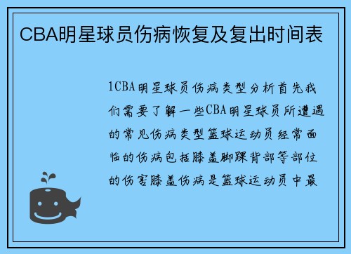 CBA明星球员伤病恢复及复出时间表